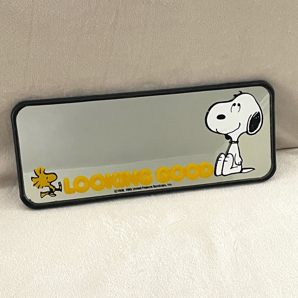 Vintage 1965 Snoopy & Woodstock Car Visor Mirror | Charles Schulz | Peanuts Gang
